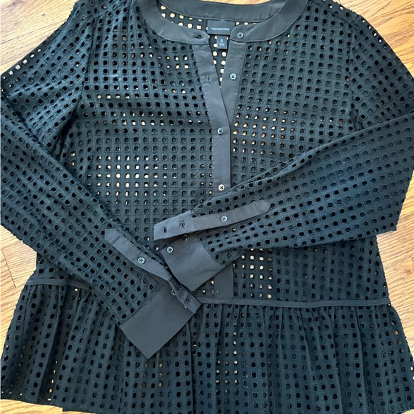 NEW Who What Wear Perforated Black Blouse Button Down - Picture 3 of 5